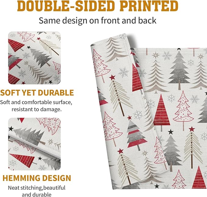 Christmas Tree Placemats Set of 4 Geometric Colorful Xmas Place Mats 12x18 Inch Seasonal Winter Holiday Farmhouse Washable Linen Table Mat for Party Kitchen Dining Decoration
