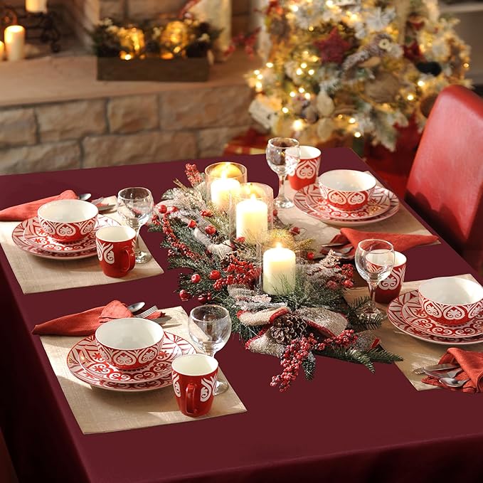 sancua Rectangle Tablecloth - 60 x 102 Inch - Stain and Wrinkle Resistant Washable Polyester Table Cloth, Decorative Fabric Table Cover for Dining Tables, Buffet Parties and Camping, Burgundy