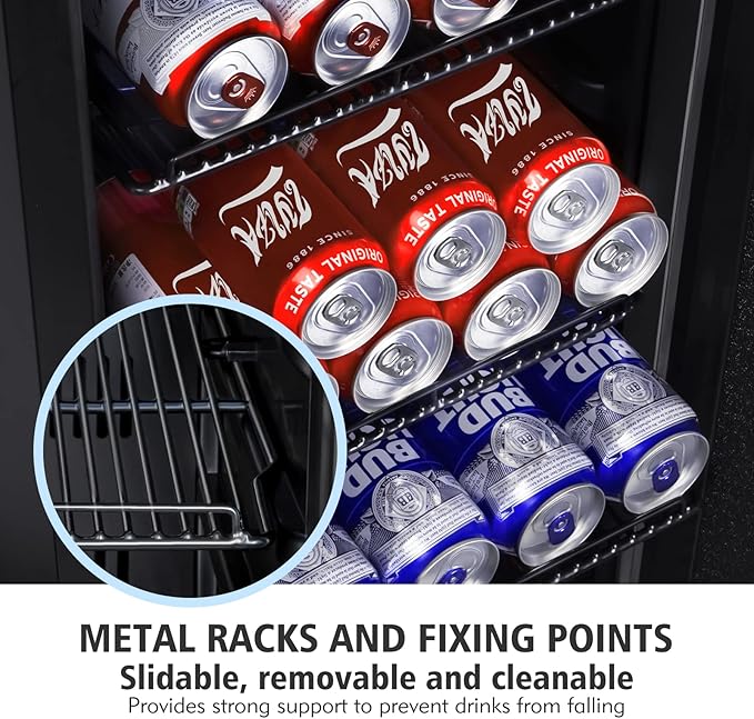 Tylza Beverage Refrigerator 15 Inch Wide, Mini Fridge Stainless Steel Under Counter Beverage Cooler, 130 Cans Beer Fridge with Built-in and Freestanding Beverage Fridge