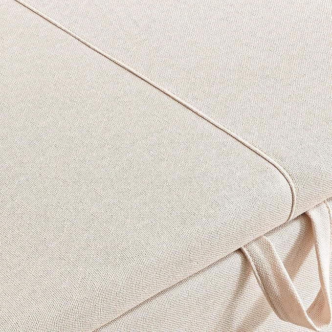 Furniliving Storage Ottoman Bench for Bedroom, Upholstered End of Bed Bench with Solid Wood Legs Modern Shoe Storage Bench Indoor Bench for Living Room Entryway Bench Furniture,Beige, Linen