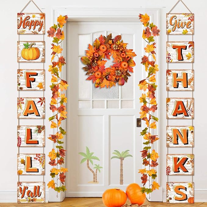 DearHouse 2 Pack Fall Garland Maple Leaf, 5.9Ft/Piece Hanging Vine Garland Artificial Autumn Foliage Garland Thanksgiving Decor for Home Wedding Fireplace Party Christmas (Green)