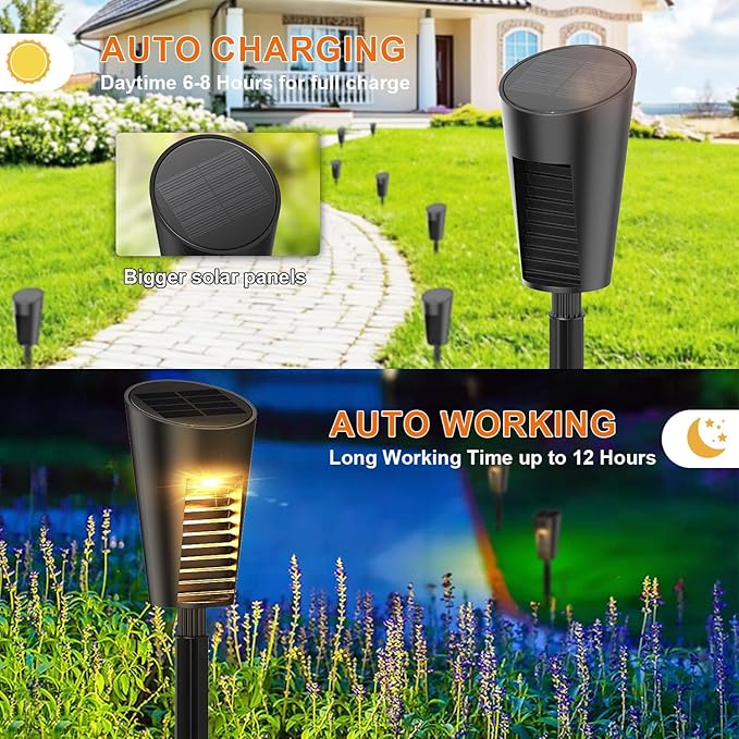 Solar Lights Outdoor Pathway 8 Pack, Solar Pathway Lights Outdoor Auto On/Off Waterproof Garden Landscape Lighting for Path, Yard, Walkway, Driveway, Lawn, Patio, Outside Decor, Warm White