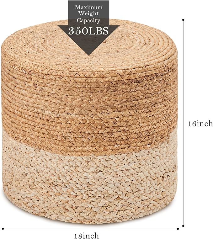 Wimarsbon 18'' Pouf Ottoman, Natural Braided Poof, Round Poufs, Rustic Handweave Lounge Pouffe, Boho Footrest Stool for Bedroom, Accent Table or Seat for Patio, Living Room