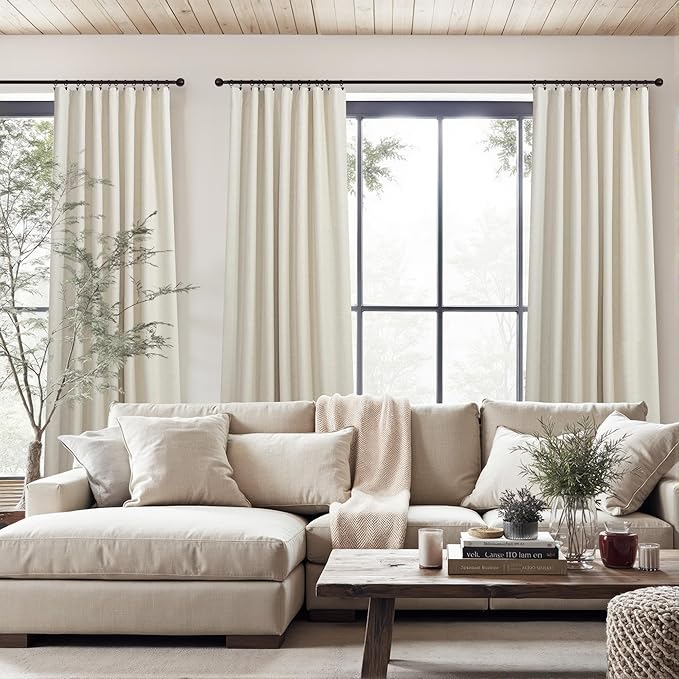 100 Inch Length Custom Summer Curtains for Windows Living Room Viral Back Tab Pleated Extreme Blackout Curtain Linen Designer Drapes for Sliding Glass Doors Patio 52 Wide x 100 Long Tall 2 Panel Beige