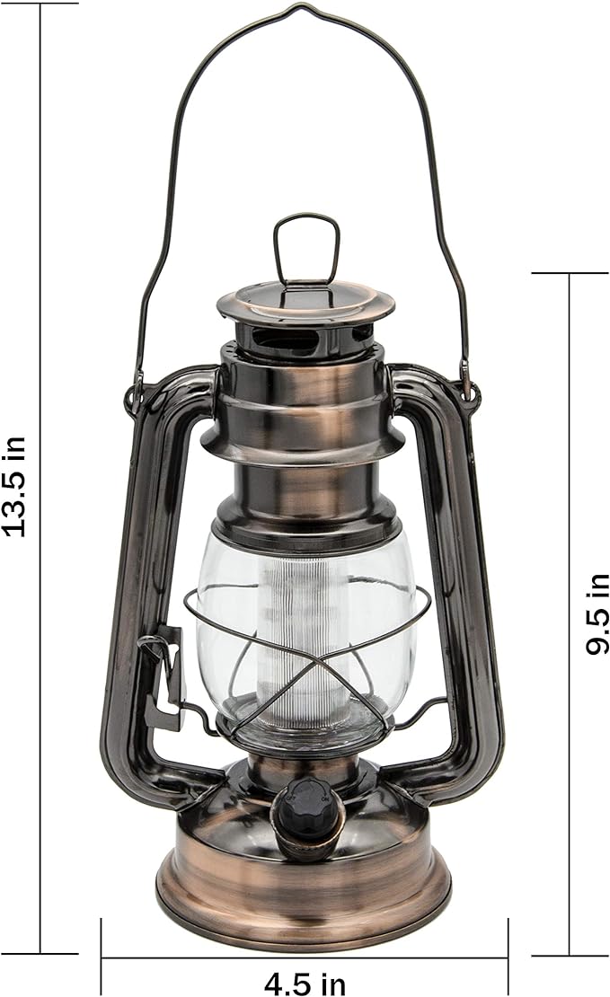 YAKii LED Vintage Lantern Metal Hanging Hurricane 12 LED Dimmer Switch Warm White Battery Operated Power Outage Indoor Camping Lighting Outdoor Brooklyn (Copper 2 Pack)