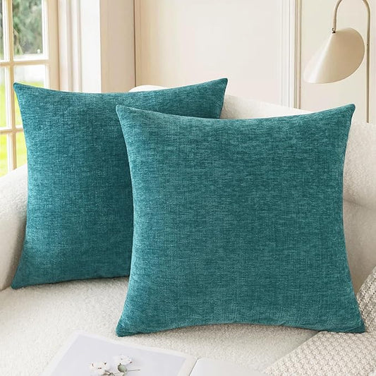 CaliTime Throw Pillow Covers Decorative 16 X 16 Inches Pack of 2 Cozy Chenille Cushion Cases for Couch Sofa Bed Living Room Home Teal