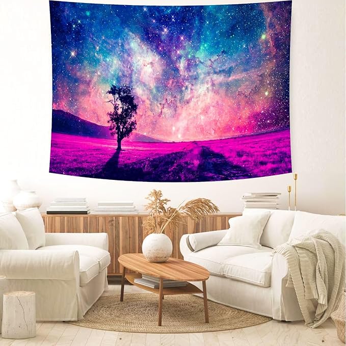 Delur Tree in Galaxy Tapestry Planet Cosmic Outer Space Universe Starry Sky Wall Hanging Tapestry Psychedelic Forest Nature Landscape Headboard for Bedroom Living Room Home Decor (51.2" x 59.1")