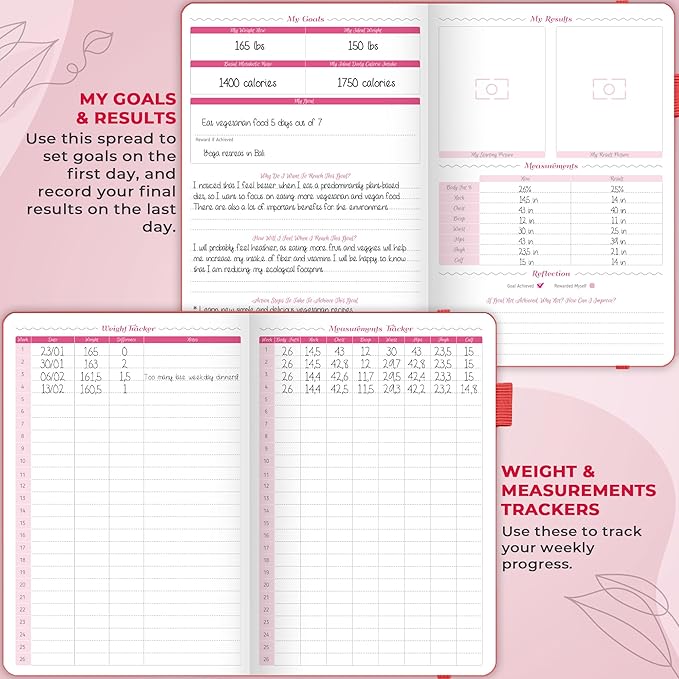GoGirl Food Journal & Wellness Planner –– Diet & Fitness Diary – Nutrition Journal with Meal, Exercise & Weigh Loss Tracker, A5 (Maroon)