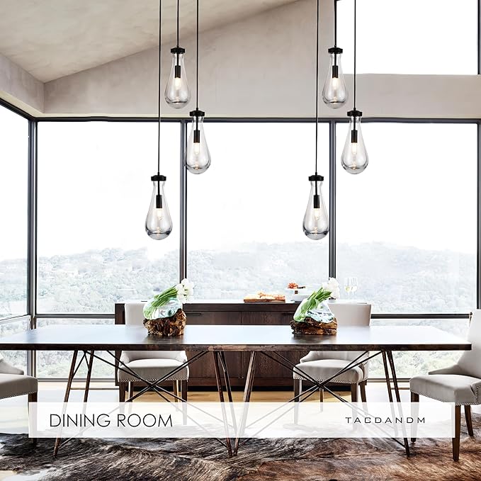 3-Light Raindrop Pendant Light Fixtures, Black Glass Pendant Lighting, Teardrops Modern Hanging Light for Entryway Foyer Kitchen Island Dining Living Room Hallway