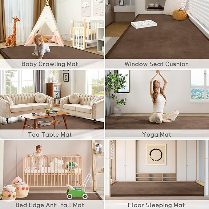 Baby Play Mat for Floor Tummy Time Mat Nursery Muscle Area Rug Playroom Tatami 79"x118" Memory Foam 1.3" Thick Crawling For Babies,Toddlers, Infants, Kids,Floor,Coffee
