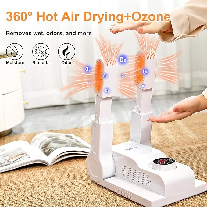 FORLIM [Upgraded Temperature Control] Boot Dryer for Work Boots - Shoe Dryer with 24-Hour Delay Timer, Portable Glove Dryer & Boot Warmer, Automatic Shut-Off Timer, Folding Design, Smart Panel, White