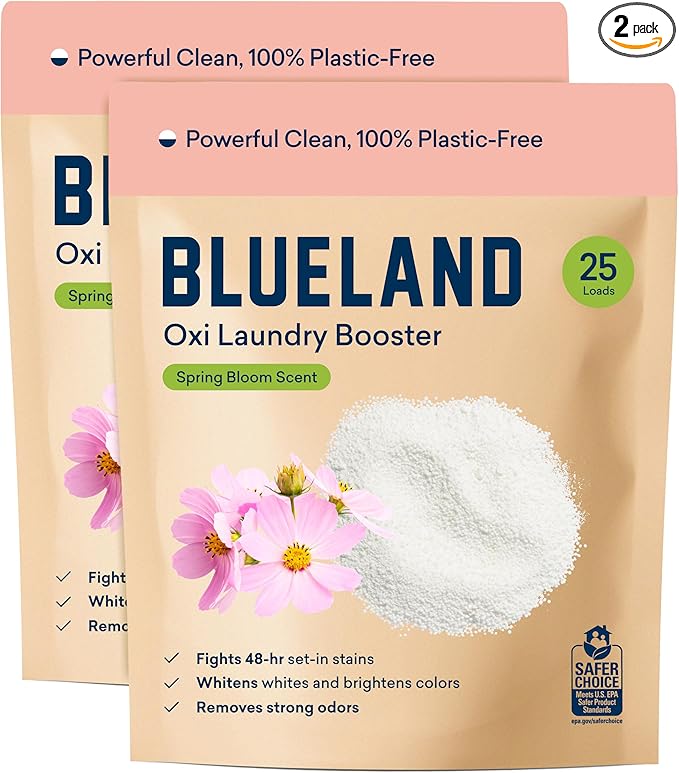BLUELAND Oxi Laundry Booster Powder Refill 2-Pack, Clear Skies Scent, 50 Loads, 35.2 oz, Plastic-Free, Eco Friendly, Oxy Cleaner, Stain Remover