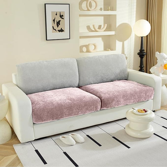 Couch Cushion Covers Individual Large Super Stretch Chenille (Softer Version) Sofa Cushion Covers, Couch Seat Covers Couch Slipcovers Furniture Protector (2PC, Pale Pink)