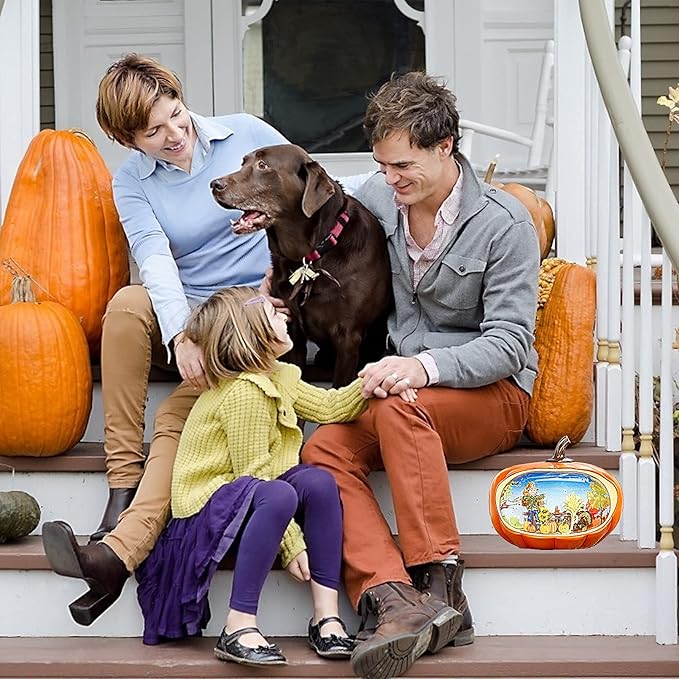 Fall Decor Snow Globe Lighted Pumpkin Thanksgiving Decoration Swirling Glitter Snow Globes Pumpkin Table Accent for Fall Harvest Day Decorations,Pumpkin&Scarecrow