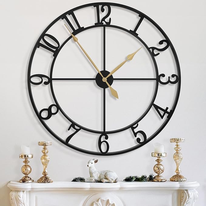 LEIKE 40 Inch Extra Large Wall Clock, Decorative Oversized Arabic Numerals Battery Operated Black Metal Wall Clocks for Living Room,Kitchen,Office, Farmhouse,Entrance Decor