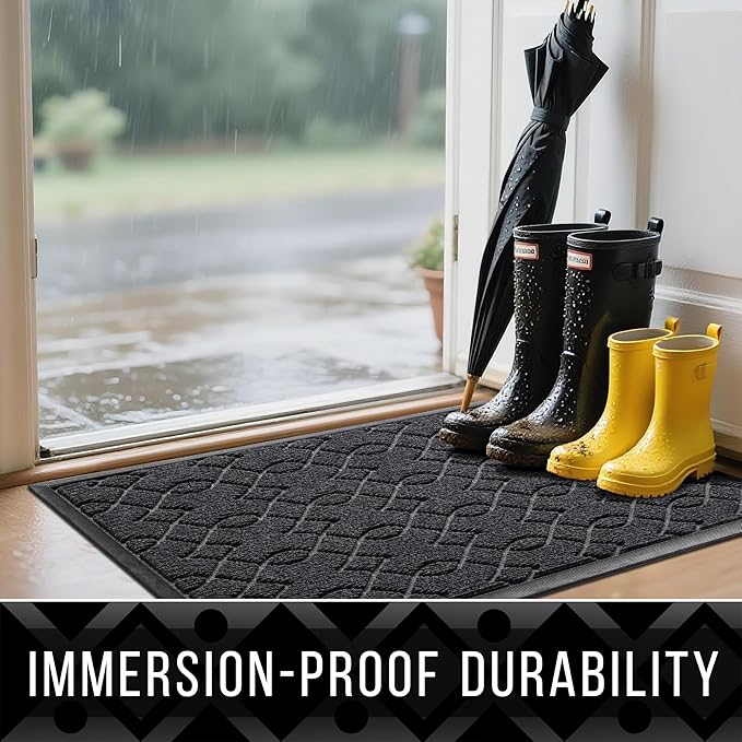 Yimobra Front Door Mat Outdoor Indoor 47x32, All-Season, All-Weather, Heavy Duty Welcome Door Mats Outside Entrance, Non Slip Porch Patio Entrance Mat, Black Gray
