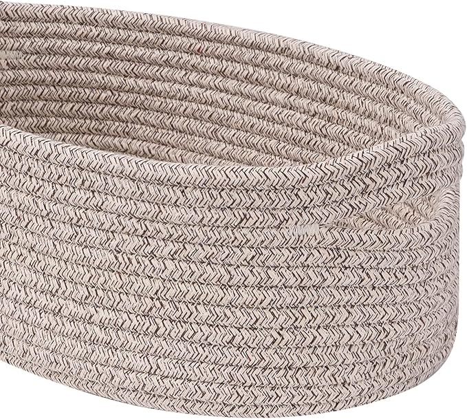 Cute Shelf Basket to Store and Organize Household Items/Baskets&Bins for Daily Storage &Organizing/Woven Rope Basket for Living Room, Playroom/Small Oval-13x8.66x5.11’’,3 Packs Light Brown