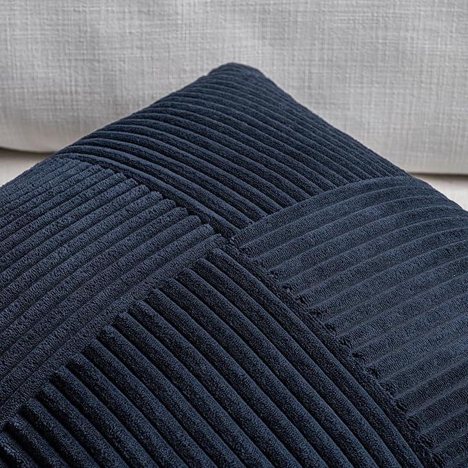 Fancy Homi 2 Packs Navy Blue Euro Decorative Throw Pillow Covers 28x28 Inch for Living Room Couch Bed, Farmhouse Boho Home Decor, Soft Corss Corduroy Patchwork Textured Square Cushion Case 71x71 cm