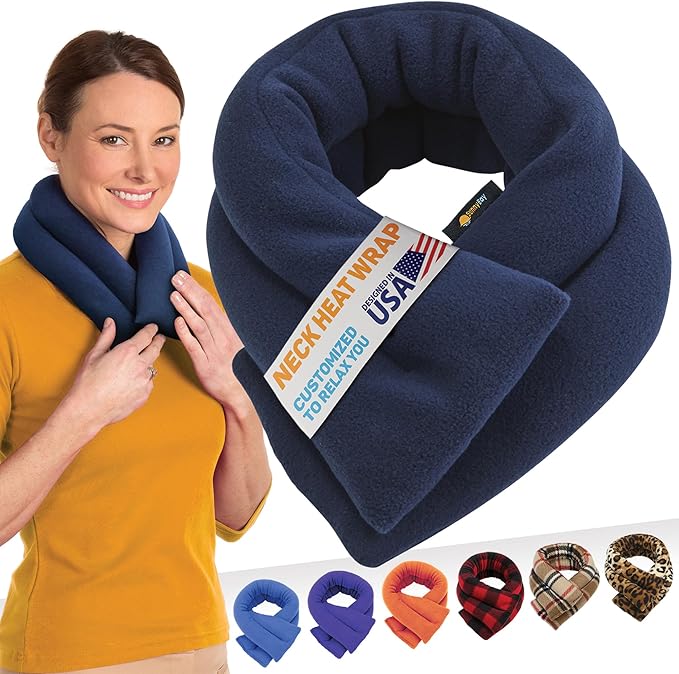 SunnyBay Microwave Heating Pad for Neck and Shoulders, 2.2 lbs 26 inch Long Versatile Microwavable Neck Wrap Warmer or Cool Pack, Hot or Cold Therapy to Relax Sore Muscles (Blue)