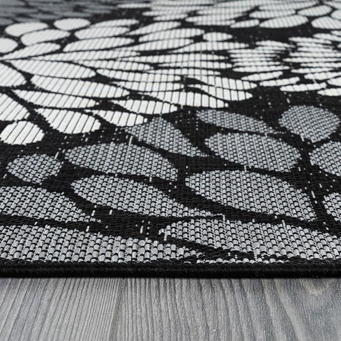 Beverly Rug Outdoor Rug 9x12 Modern Exotic Tropical Leaf Area Rugs for Indoor and Outdoor Patio Deck Porch Garden Water Resistant Washable Outside Carpet (9 x 12 Dark Gray)