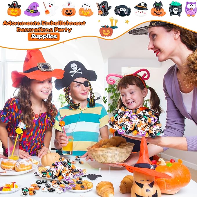 65 Pcs Mini Halloween Figurines Bulk Miniatures Resin Pumpkin Ghost Candy Hat Halloween Garden DIY Accessories for Halloween Decoration Goodie Bags Stuffers, 10 Styles
