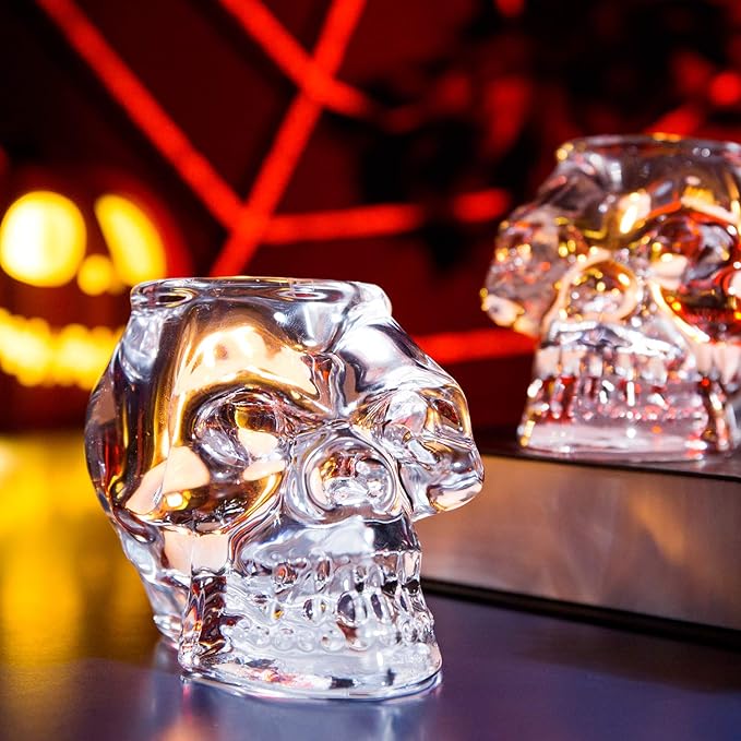Diamond Star Glass Candle Holder Skull Halloween Tealight Candle Holder Decorative Votive Candle Holders for Home Party (clear)