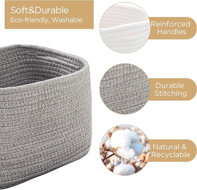 Small Baskets Set of 3-11"x7"x7" Perfect Toy Baskets for Storage, Ideal Storage Basket for Cube, Towels, and More - Basket for Shelves （Grey)