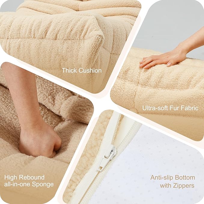 Bean Bag Chairs for Adults Giant Bean Bag Chair Memory Foam BeanBag Chair Big Bean Bag Sofa with Filler Faux Fur Fireside Beanbags Lazy Sofa for Living Room Bedroom Dorm Office (Khaki Teddy)