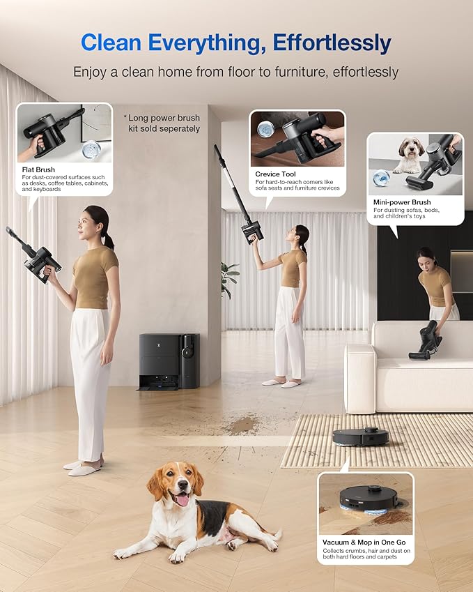 ECOVACS DEEBOT T30S Combo Robot Vacuum and Mop, All in One Cleaning Hub, 11000Pa, ZeroTangle Technology, TruEdge Adaptive Edge, Dual Self-Emptying, Hot Water Washing