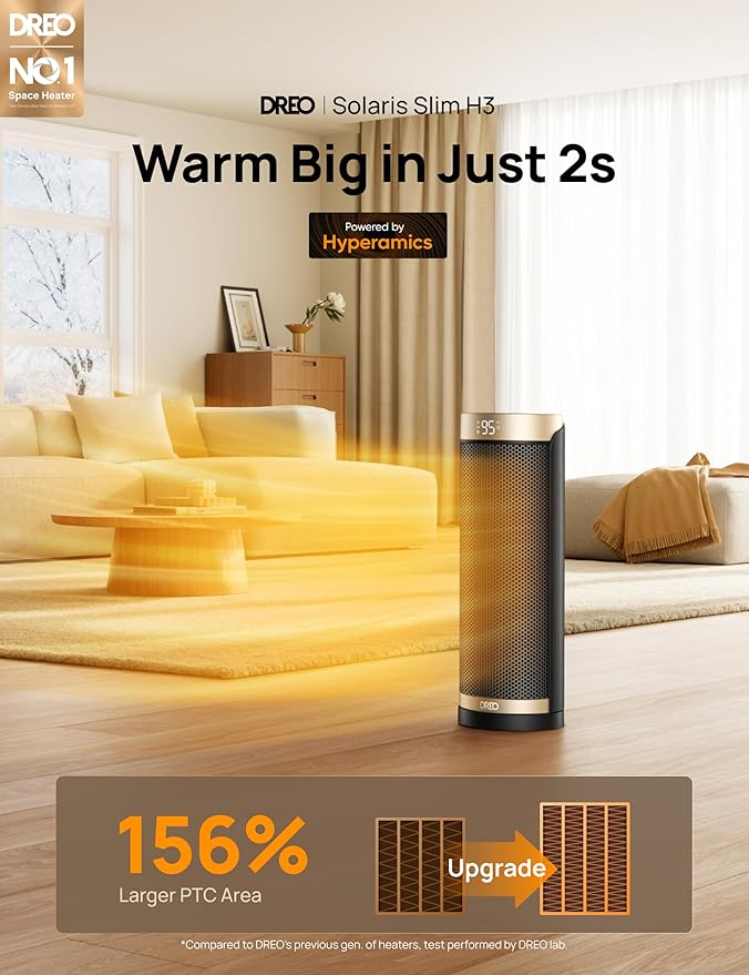 Dreo Space Heater, 1500W Electric Heaters for Indoor Use with Thermostat, 70° Oscillation, 8 Safety Protections, 5 Modes, Remote, 12H Timer, Quiet Portable Heater for Office, Bedroom, Large Room