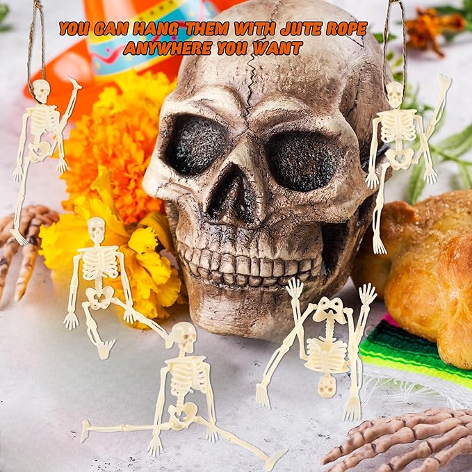 30 Pcs Halloween Mini Skeleton Figurine Decoration 6" Full Body Small Posable Skeletons Plastic Bones with Movable Joints Skeleton Figure for Halloween Garden Graveyard Haunted House Party Decor