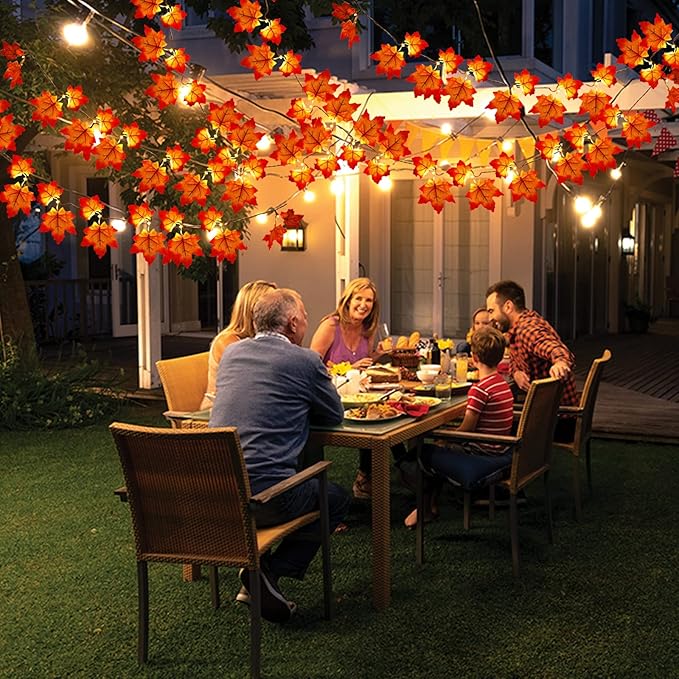 Timer & Thicker Leaves - 2 Pack Fall Garland with Lights Fall Hallowen Decorations Indoor Total 80 Leaves 40LED 13Ft Battery Operated Halloween Garland Thanksgiving Decor Home Indoor Outdoor Christmas
