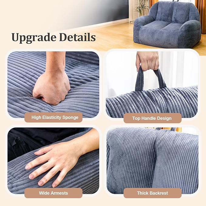 Giant Bean Bag Chair, Faux Fur Bean Bag Chair for Adults, Fluffy and Comfy Bean Bags with Filler, Big Bean Bag Sofa Chair for Reading, Gaming, Stuffed High-Density Foam, Grey