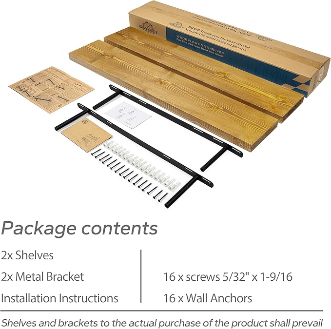 BGMG Wood Floating Shelves for Wall 30 inch Set of 2, Rustic Wooden Wall Mount Shelves for Living Room Bedroom Kitchen Farmhouse 2-30x6.7x1.25 inch- Gold Oak