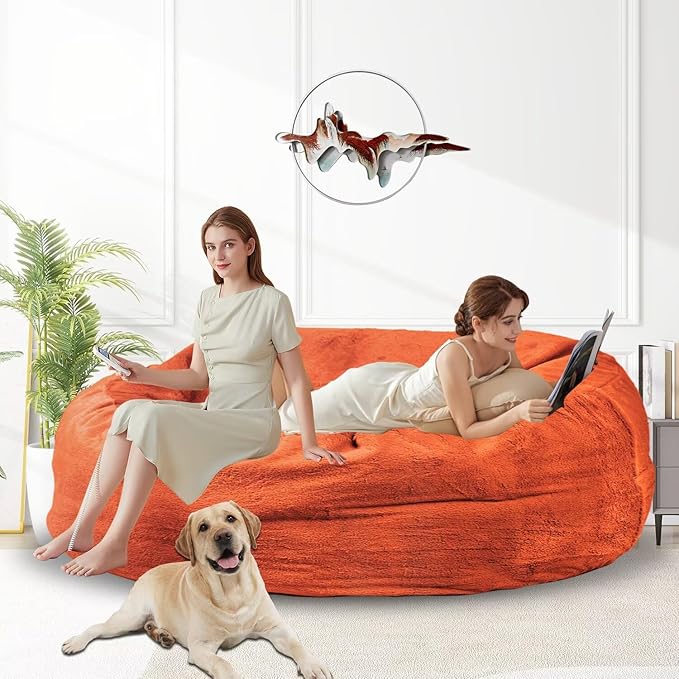 Bean Bag Chair for Adults 6FT,Soft Removable Cover for Teens/Girls Bedroom,Fluffy Giant Round Floor Beanbag Lounger Chairs (No Filler,Orange)
