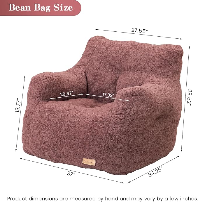 Bean Bag Chair with Filler, Bean Bag Sofa with Tufted Soft Stuffed Filling, Fluffy and Lazy Sofa, Comfy Cozy BeanBag Chairs with Memory Foam for Dorm, Apartment, Living Room (Red)