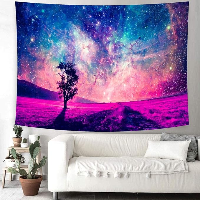 Delur Tree in Galaxy Tapestry Planet Cosmic Outer Space Universe Starry Sky Wall Hanging Tapestry Psychedelic Forest Nature Landscape Headboard for Bedroom Living Room Home Decor (51.2" x 59.1")