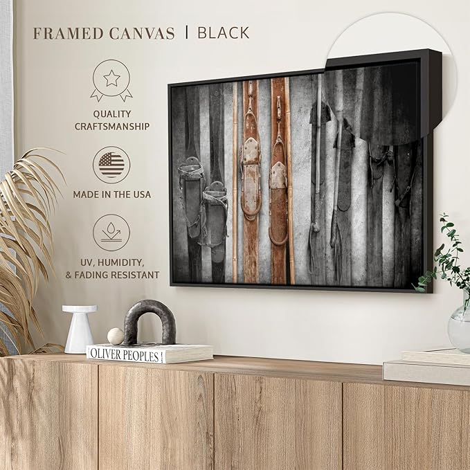 ElephantStock Ski Collection Wall Art - Horizontal Framed Canvas - 1-Piece Bathroom Wall Decor - Photography sports Canvas Print - Brown and Black Decor for Wall - 37" X 25"