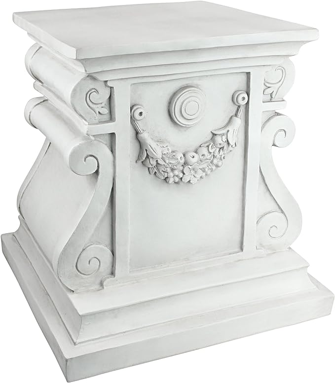 Design Toscano Lion of Florence Sentinel Statue (13 Inches Wide, 21 Inches Deep, 28 Inches High) and Classic Statuary Garden Plinth Base Riser, Large (15 Inches Wide,14 Inches Deep,15 Inches High)