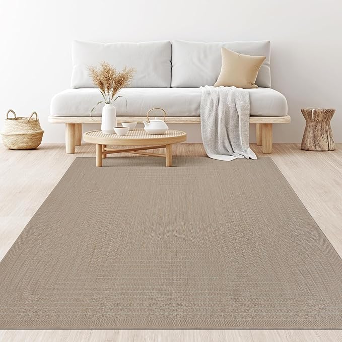 Adiva Rugs Outdoor Indoor Area Rug, Weather Resistant, Easy to Clean, Stain Resistant Floor Mat for Dining Room, Backyard, Deck, Patio (Natural Beige, 2'6" x 7')