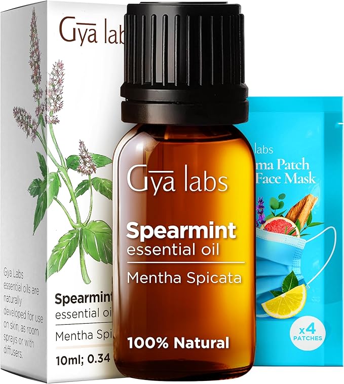 Gya Labs Spearmint Essential Oil for Diffuser & Skin - 0.34 Fl Oz - 100% Pure Natural Spearmint Oil for Facial, Hair, Massage, Aromatherapy & Candle Making Scent