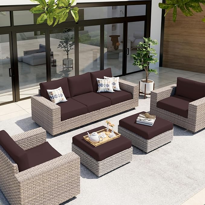 hyha Waterproof Couch Cushion Covers, Stretch Sofa Couch Seat Slipcover for Dog Washable, Non-Slip Waterproof Outdoor Cushion Covers for Patio Furniture Replacement (3 Pieces, Chocolate)