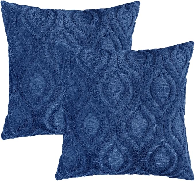 decorUhome Fall Throw Pillow Covers 26x26 Inch Set of 2, Soft Plush Decorative Faux Fur Dark Blue Solid Couch Pillow Covers, Accent Farmhouse Neutral Square Euro Pillow Cases for Sofa Bed Living Room