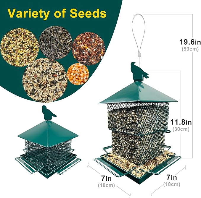 Bird Feeders for Outdoors, 6.5lb Large Capacity, Heavy Duty Metal Bird Feeder, Supports Cardinal, Finch, Blue Jay and Wild Birds(Green)