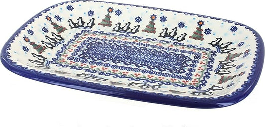 Blue Rose Polish Pottery Arctic Holiday Medium Rectangular Serving Platter