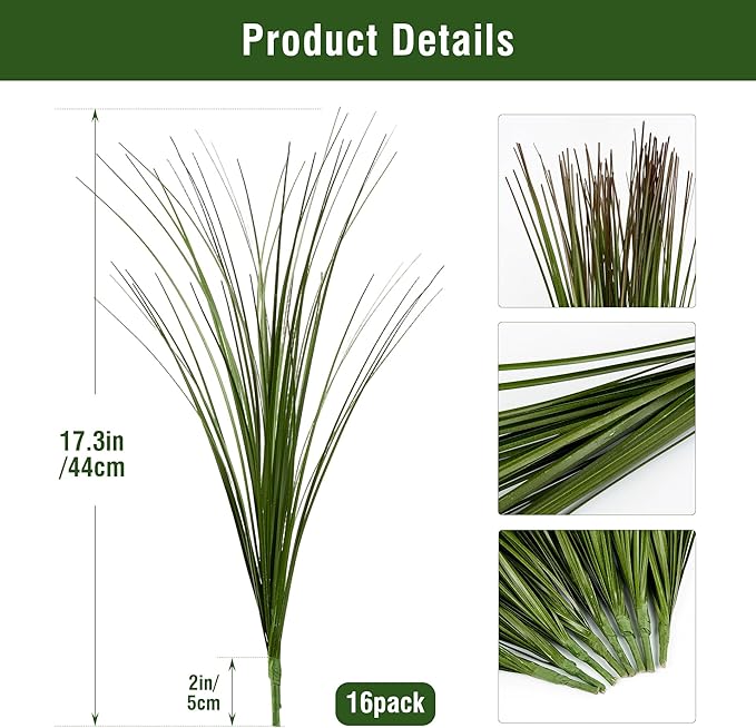 16PCS 17.3" Fake Plants Artificial Wheat Grass Greenery Plastic Plants Fake Grass Artificial Plants for Outdoor Decor Artificial Grass Plant with Greenery Stems for Indoor Home Decoration