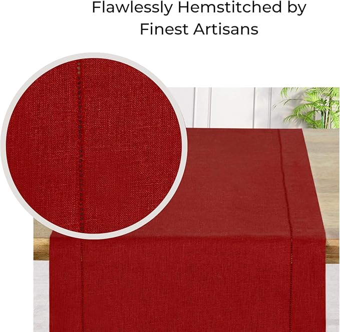 D'Moksha Homes Red Linen Table Runner 72 Inches Long - 100% Pure Linen Diamond Table Runner 14 x 72 Inch for Dining, Fall and Halloween - Machine Washable