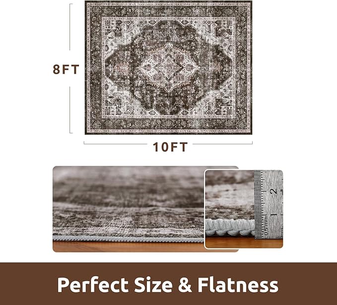 AMOAMI-Area Rug 8X10 Rugs for Living Room-Vintage Soft Brick/Brown Rugs for Bedroom-Non Slip Carpet-Washable Rug for Dining Room Living Room Bedroom Office Under Table