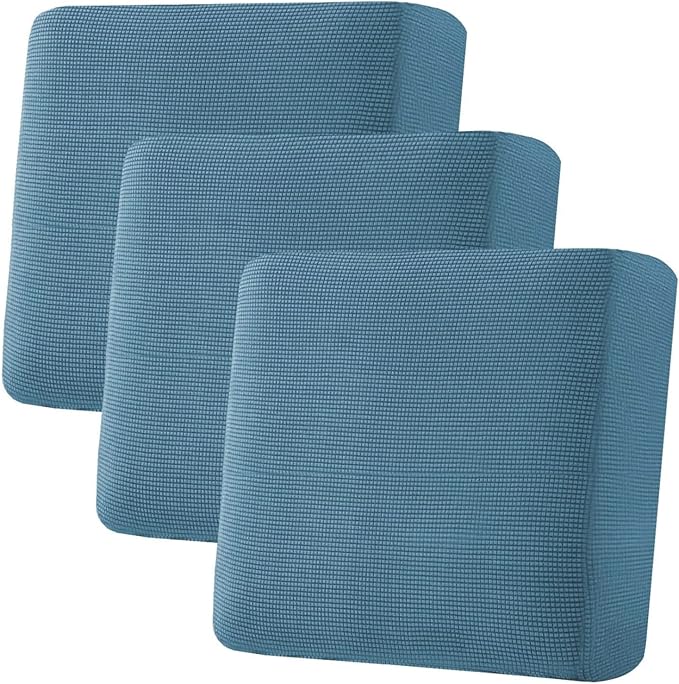H.VERSAILTEX Super Stretch Individual Seat Cushion Covers - Sofa & Couch Cushion Slipcover Sets - Thick Jacquard Textured Twill Fabric (3 Piece XL Sofa Cushion Covers, Dusty Blue)