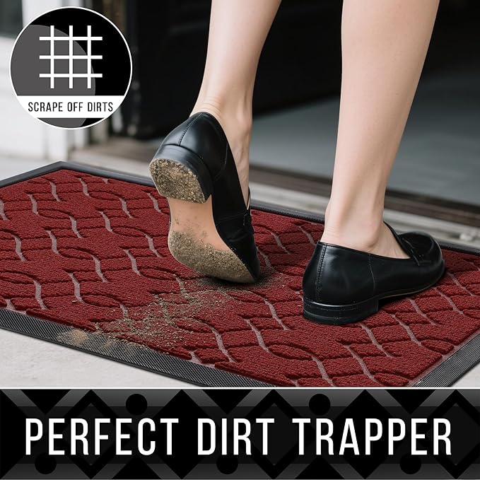 Yimobra Front Door Mat Outdoor Indoor 47x24, All-Season, All-Weather, Heavy Duty Welcome Door Mats Outside Entrance, Non Slip Porch Patio Entrance Mat, Red